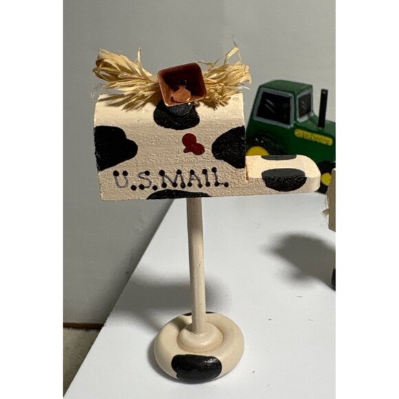 Handcrafted Wooden Farm Animal & Vehicle Figurine Set Tole Set of 7 - Picture 2 of 8